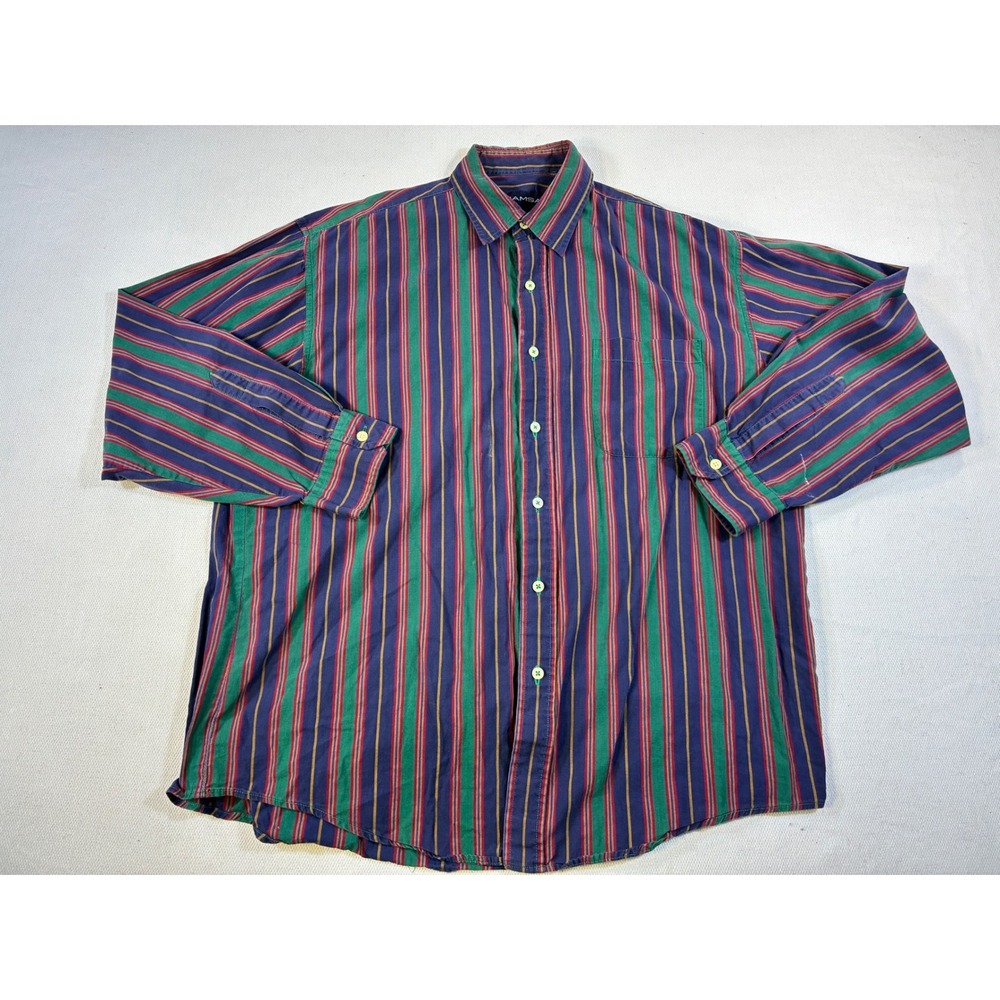Vintage IAMSA Mens Striped Button Down Shirt Long Sleeve Multi‎ Color 90s Large